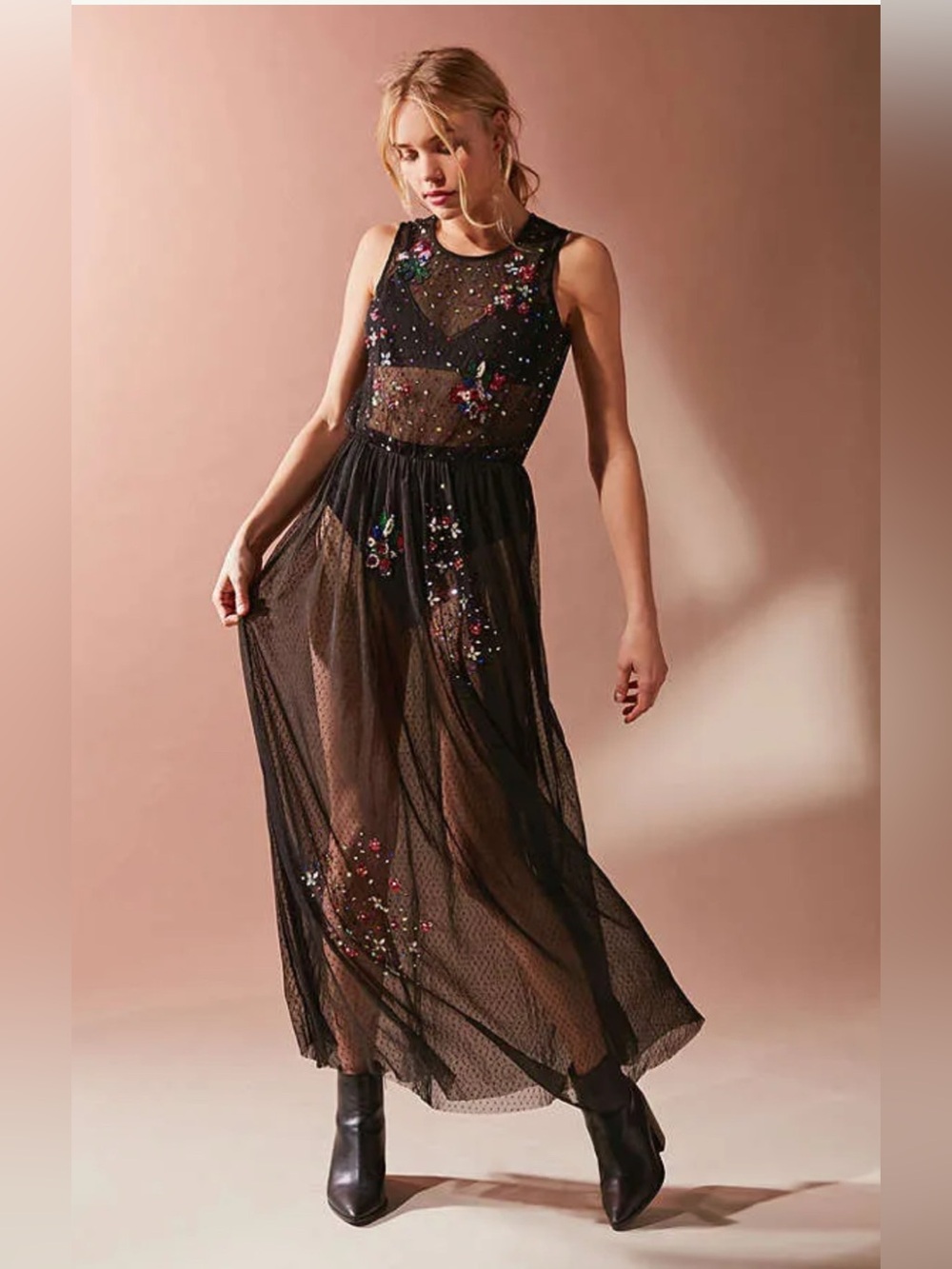UO Sequin Confetti Sheer Tunic